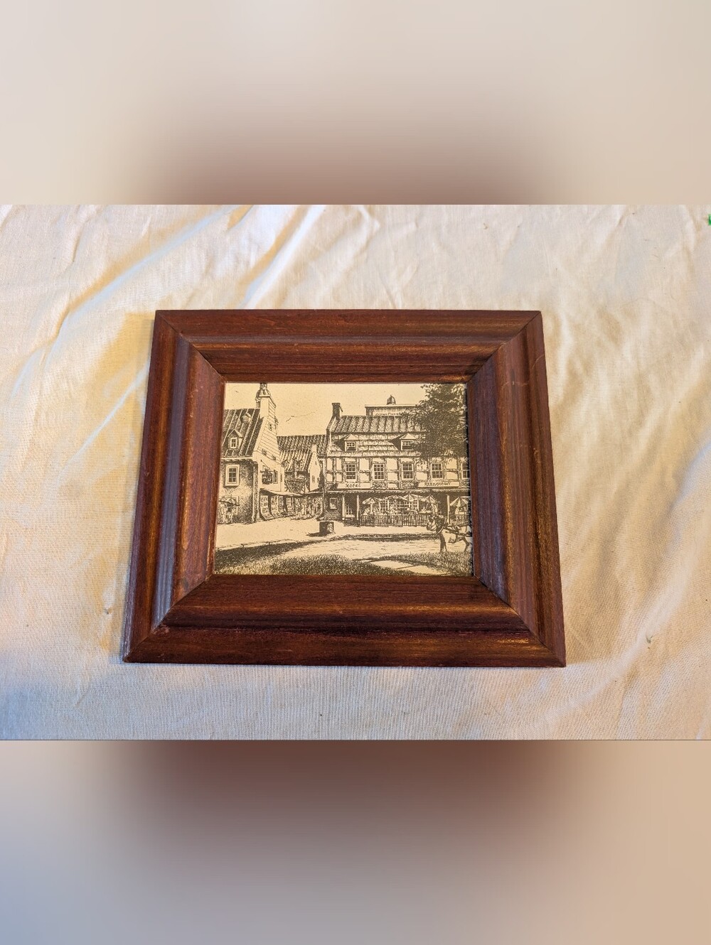 2/30$ Vintage Brown Framed Village Sketch Wall Art